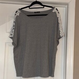 SHEIN Gray Tee with White Floral Accents